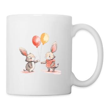 Rabbits Kawaii Cartoon Pet Playing With Balloons - Mug - white - Right