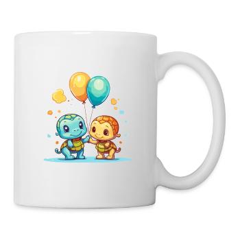 Turtles Kawaii Cartoon Pet Playing With Balloons - Mug - white - Right