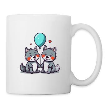 Wolves Kawaii Cartoon Pet Playing With Balloons - Mug - white - Right