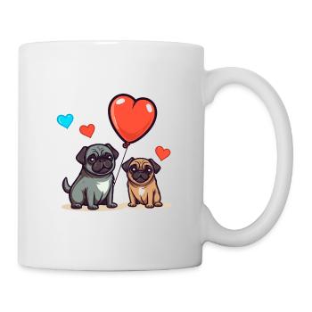 Carlin chiens kawaii dessin animé animal de compagnie jouant avec des ballons - Mug blanc - blanc - Droite
