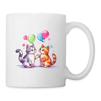 Katzen Kawaii Cartoon Haustier spielt mit Luftballons - Tasse - Weiß - Rechts