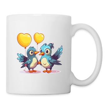 Jay Birds Kawaii Cartoon Haustier spielt mit Luftballons - Tasse - Weiß - Rechts
