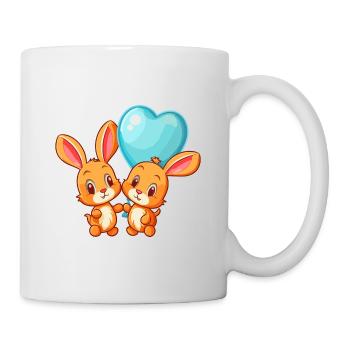 Rabbits Kawaii Cartoon Pet Playing With Balloons - Mug - white - Right