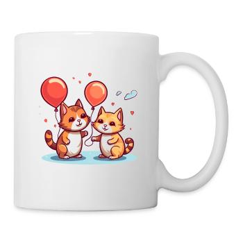 Katze Kawaii Cartoon Haustier spielt mit Luftballons - Tasse - Weiß - Rechts