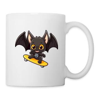 Lustige Fledermaus Kawaii Cartoon Haustier spielt Skateboard - Tasse - Weiß - Rechts