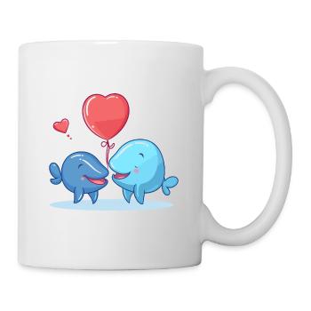 Wale Kawaii Cartoon Haustier spielt mit Luftballons - Tasse - Weiß - Rechts