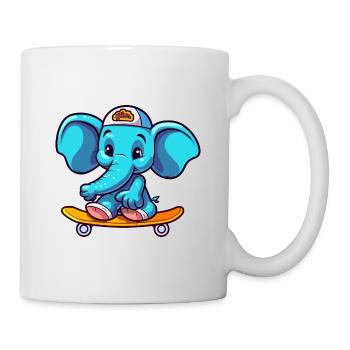 Funny Elephant Kawaii Cartoon Playing Skateboard - Mug - white - Right