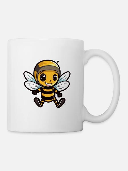 Funny Bee Kawaii Cartoon Pet Jouant Skateboard - Mug blanc - blanc