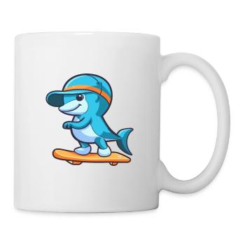 Funny Dolphin Kawaii Cartoon Playing Skateboard - Mug - white - Right