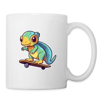 Funny Chameleon Kawaii Cartoon Playing Skateboard - Mug - white - Right