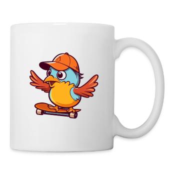 Funny Bird Kawaii Cartoon Pet Playing Skateboard - Mug - white - Right