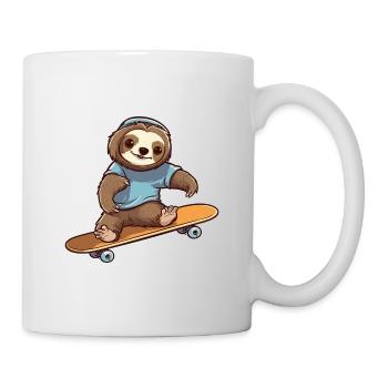 Funny Sloth Kawaii Cartoon Pet Playing Skateboard - Mug - white - Right
