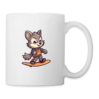 Funny Wolf Kawaii Cartoon Pet Playing Skateboard - Mug - white - Right