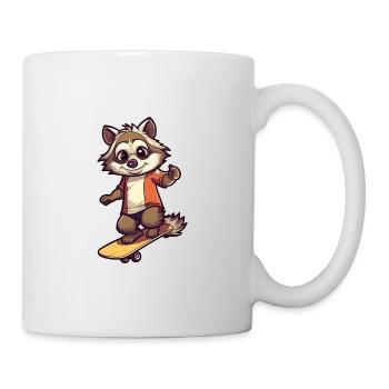 Funny Raccoon Kawaii Cartoon Playing Skateboard - Mug - white - Right