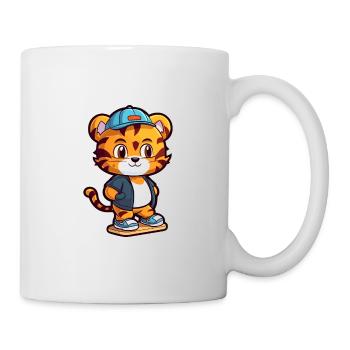 Funny Tiger Kawaii Cartoon Pet Playing Skateboard - Mug - white - Right