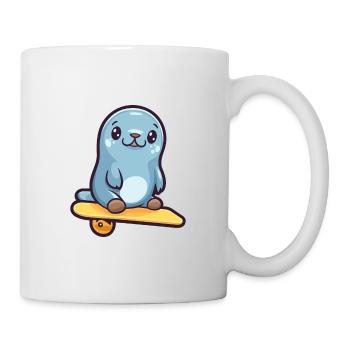 Lustige Robbe Kawaii Cartoon Haustier spielt Skateboard - Tasse - Weiß - Rechts