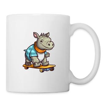 Funny Rhino Kawaii Cartoon Pet Playing Skateboard - Mug - white - Right