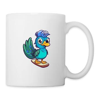 Drôle Peacock Kawaii Cartoon Jouer Skateboard - Mug blanc - blanc - Droite