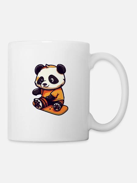 Funny Panda Kawaii Cartoon Pet Playing Skateboard - Mug - white