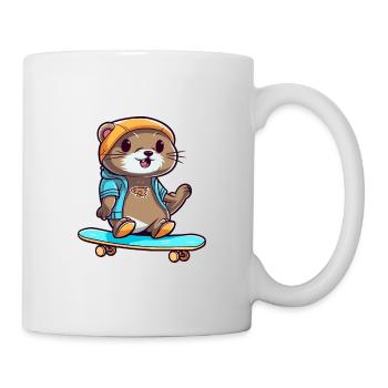 Drôle Loutre Kawaii Cartoon Pet Jouer Skateboard - Mug blanc - blanc - Droite