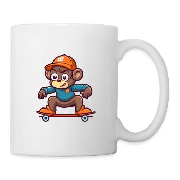 Lustiger Affe Kawaii Cartoon Haustier spielt Skateboard - Tasse - Weiß - Rechts