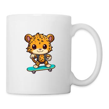 Funny Leopard Kawaii Cartoon Playing Skateboard - Mug - white - Right