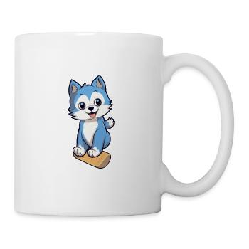 Funny Husky Dog Kawaii Cartoon Playing Skateboard - Mug - white - Right