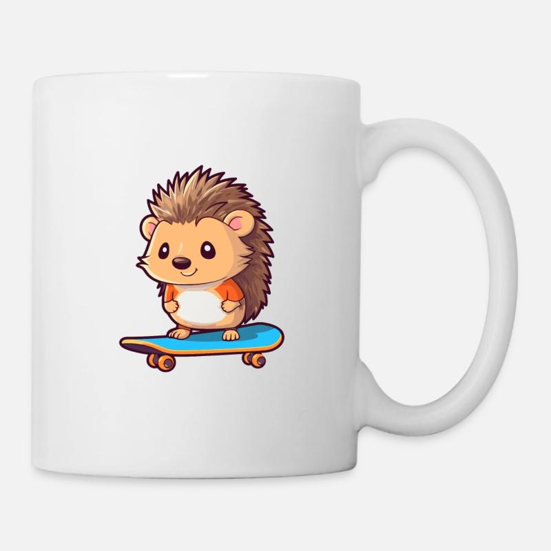 Hérisson drôle Kawaii Cartoon Pet Jouant Skateboa - Mug blanc - blanc