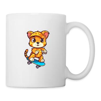 Funny Cougar Kawaii Cartoon Pet Playing Skateboard - Mug - white - Right