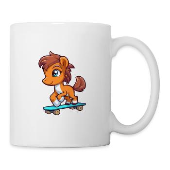 Lustiges Pferd Kawaii Cartoon Haustier spielt Skateboard - Tasse - Weiß - Rechts
