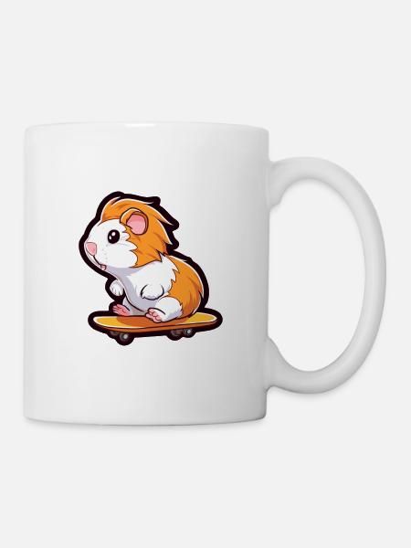 Cochon d’Inde Kawaii Cartoon Jouant Skateboard - Mug blanc - blanc