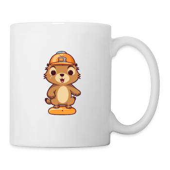 Funny Groundhog Kawaii Cartoon Playing Skateboard - Mug - white - Right