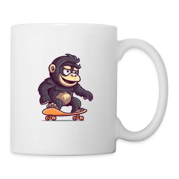 Funny Gorilla Kawaii Cartoon Playing Skateboard - Mug - white - Right