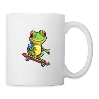 Lustiger Frosch Kawaii Cartoon Haustier spielt Skateboard - Tasse - Weiß - Rechts
