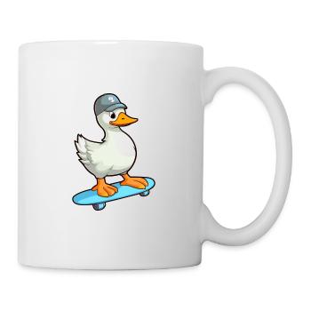 Drôle d’oie kawaii dessin animé animal de compagnie jouant à la planche à roulettes - Mug blanc - blanc - Droite