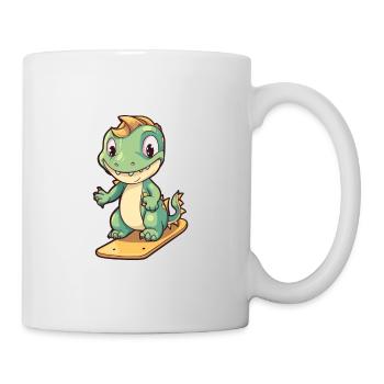 Lustiger Drache Kawaii Cartoon Haustier spielt Skateboard - Tasse - Weiß - Rechts