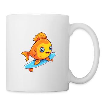 Funny Fish Kawaii Cartoon Pet Playing Skateboard - Mug - white - Right