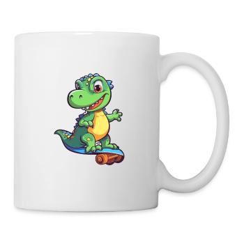Funny Dinosaur Kawaii Cartoon Playing Skateboard - Mug - white - Right