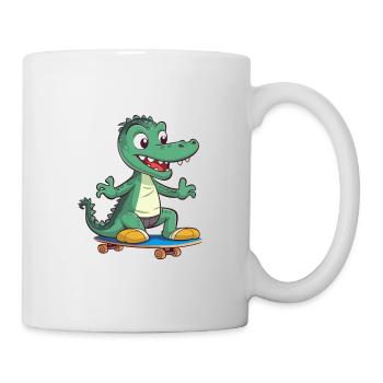 Lustiges Krokodil Kawaii Cartoon spielt Skateboard - Tasse - Weiß - Rechts