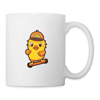 Funny Chicken Kawaii Cartoon Playing Skateboard - Mug - white - Right