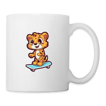 Funny Cheetah Kawaii Cartoon Playing Skateboard - Mug - white - Right