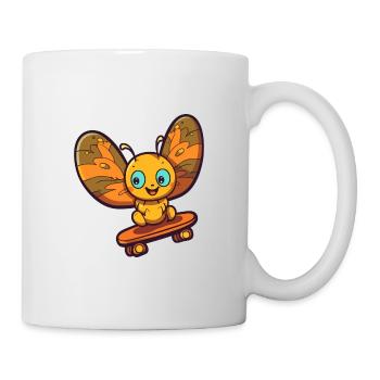 Lustige Schmetterlings-Kawaii-Karikatur, die Skateboard spielt - Tasse - Weiß - Rechts