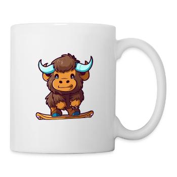 Funny Bison Kawaii Cartoon Pet Playing Skateboard - Mug - white - Right