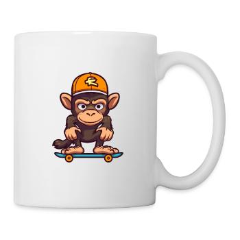 Funny Chimpanzee Kawaii Cartoon Playing Skateboard - Mug - white - Right