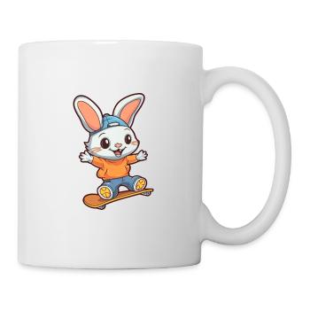 Lustiger Hase Kawaii Cartoon Haustier spielt Skateboard - Tasse - Weiß - Rechts