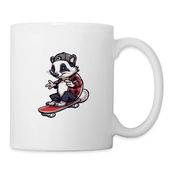 Funny Badger Kawaii Cartoon Pet Playing Skateboard - Mug - white - Right