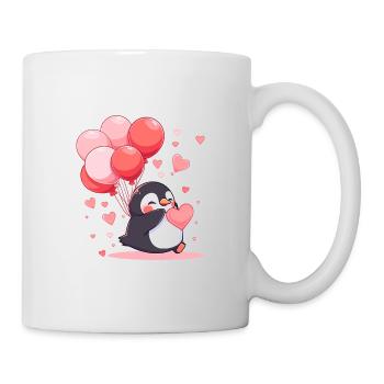 Pinguin Kawaii Cartoon Haustier spielt mit Luftballons - Tasse - Weiß - Rechts
