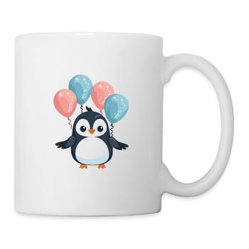 Pinguin Kawaii Cartoon Haustier spielt mit Luftballons - Tasse - Weiß - Rechts