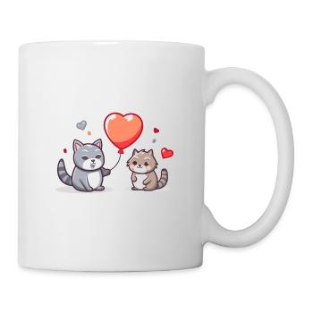 Katze und Hund Kawaii Cartoon spielen mit Luftballons - Tasse - Weiß - Rechts