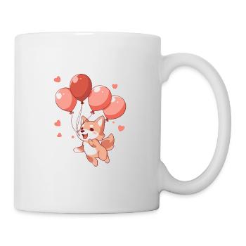 Dog Kawaii Cartoon Pet Playing With Balloons - Mug - white - Right